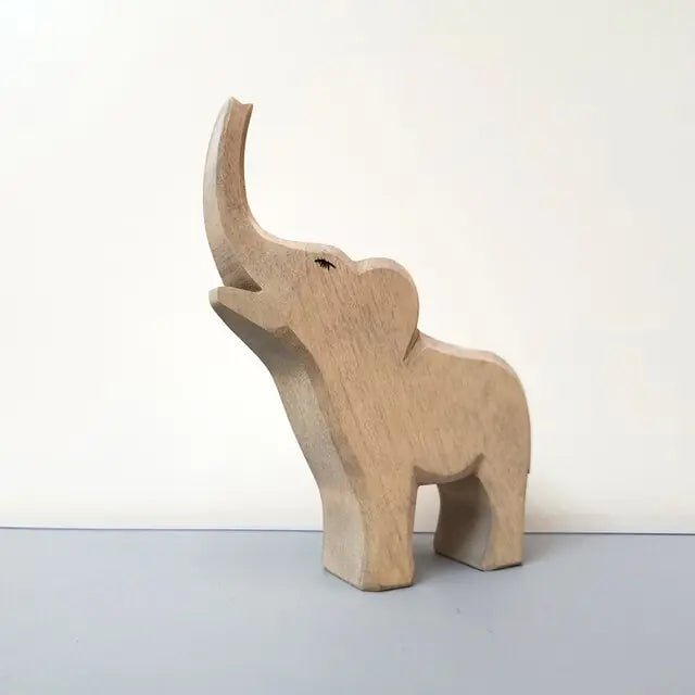 Wooden Animal Figures Handcrafted Elephant Lion Giraffe Toys