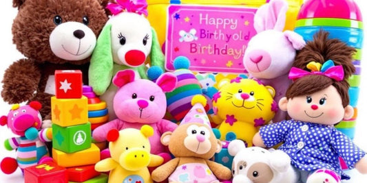 Colorful toys for a one-year-old girl.