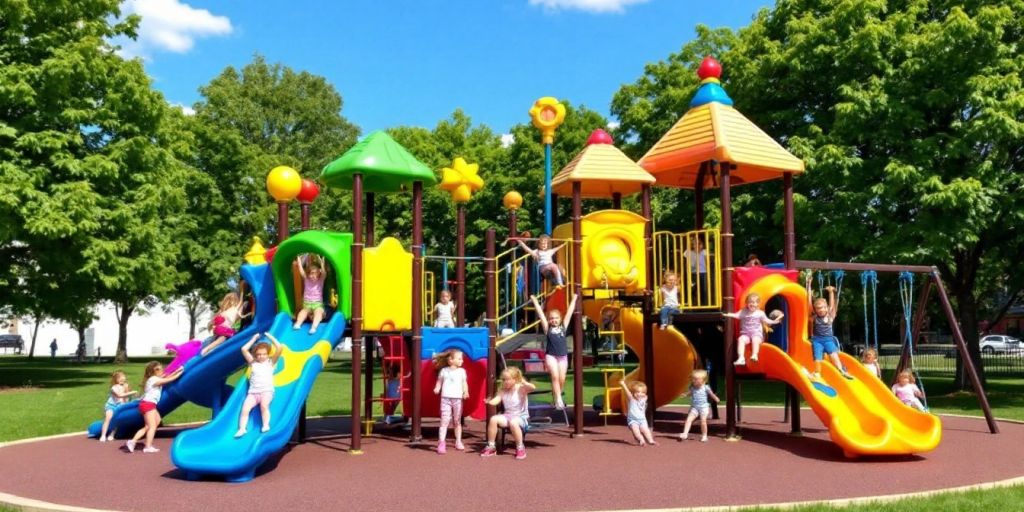 Colorful toddler playset with children playing outside.