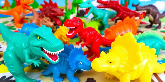 Colorful dinosaur toys for kids to encourage learning.