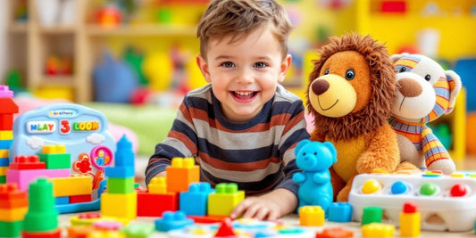 Colorful toys for 3-year-old boys in a playroom.