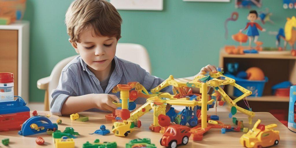 7-year-old boy playing with educational toys