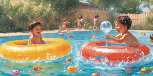 children playing with water toys in a swimming pool