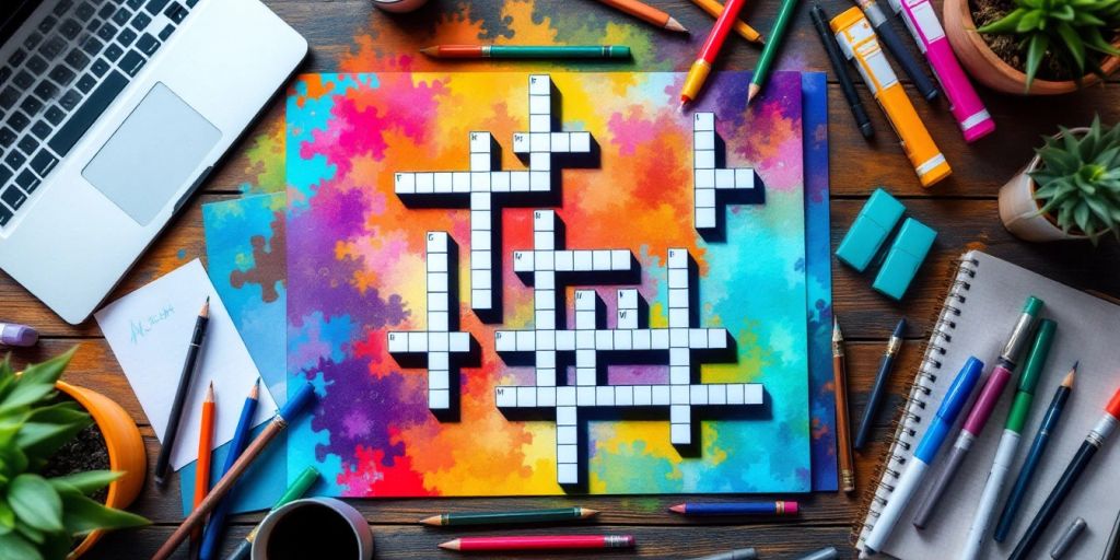 Colorful crossword puzzle grid with creative tools.