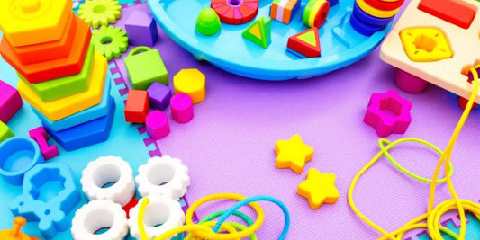 Colorful fine motor toys for young children's development.