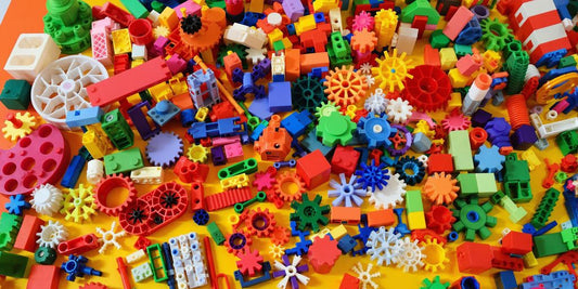 Colorful construction toys arranged for creative building.