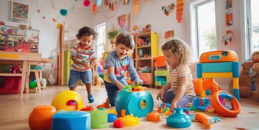 children playing with safe and fun toys in a bright and colorful room