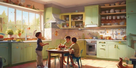 children playing in a modern kitchen