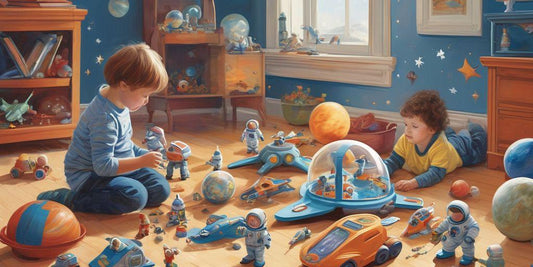 children playing with space-themed toys