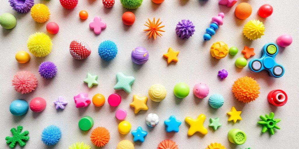 Colorful sensory toys for children's development and play.