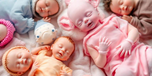 Colorful silicone baby dolls in various poses.