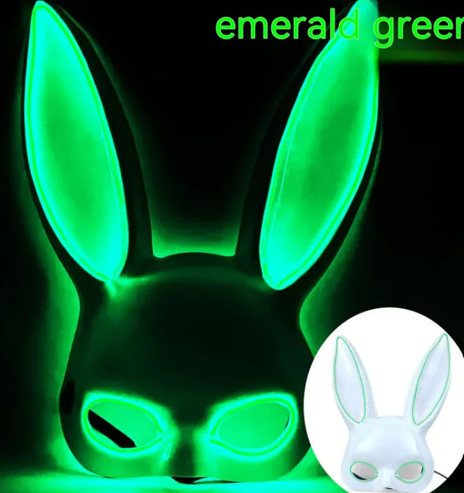 LED Bunny Mask with Long Ears - Neon Glow Mask for Halloween