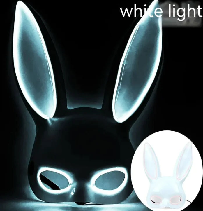 LED Bunny Mask with Long Ears - Neon Glow Mask for Halloween