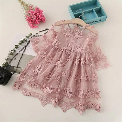 Elegant Little Girls' Dress – Ankle-Length Lace Dress for Special Occasions