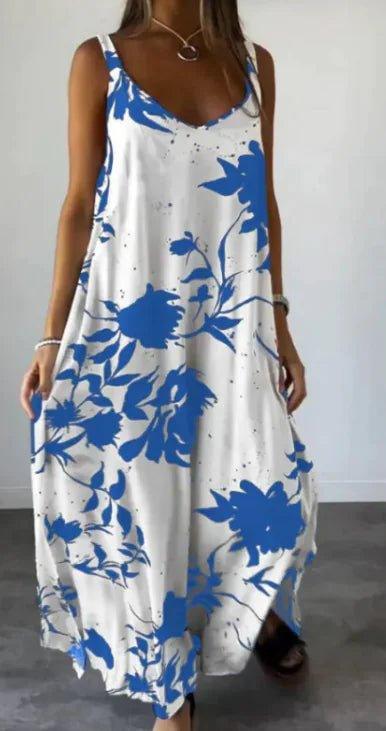 2024 Summer Printed Sling Backless V - neck Dress