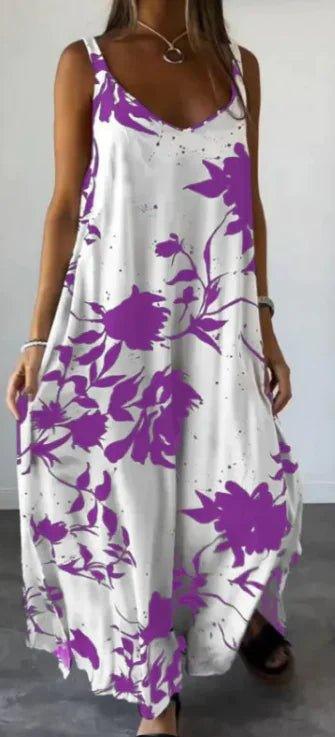 2024 Summer Printed Sling Backless V - neck Dress