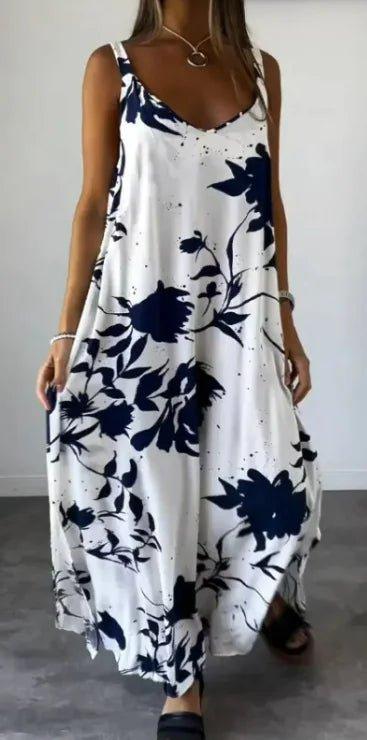 2024 Summer Printed Sling Backless V - neck Dress