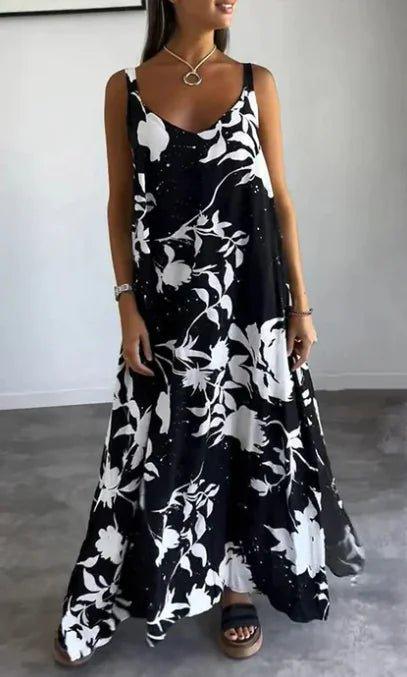 2024 Summer Printed Sling Backless V - neck Dress