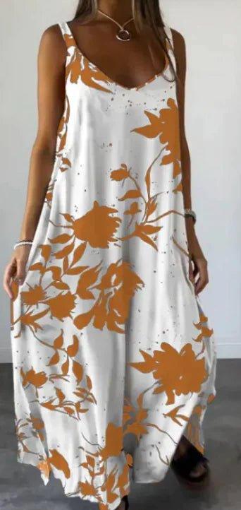 2024 Summer Printed Sling Backless V - neck Dress