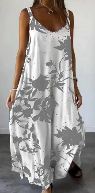 2024 Summer Printed Sling Backless V - neck Dress