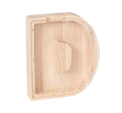 26 Letter Piggy Bank Wooden Coin Money Saving Box