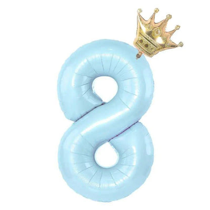 32inch Pastel Baby Blue Pink Foil Number Balloon With Crown 1 2 3 4 5 6 7 Birthday Party Baby Shower Wedding Decoration