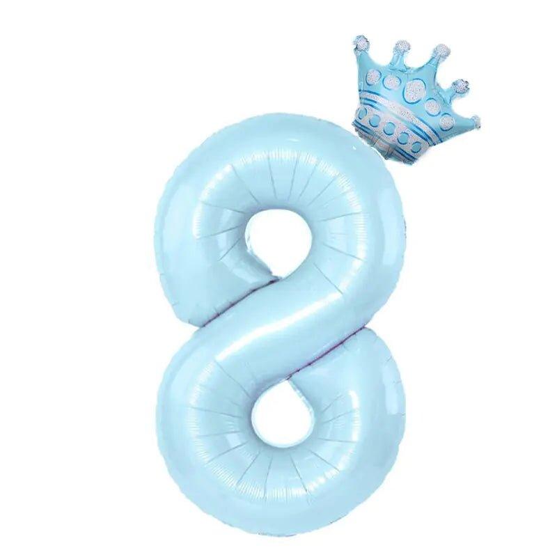 32inch Pastel Baby Blue Pink Foil Number Balloon With Crown 1 2 3 4 5 6 7 Birthday Party Baby Shower Wedding Decoration