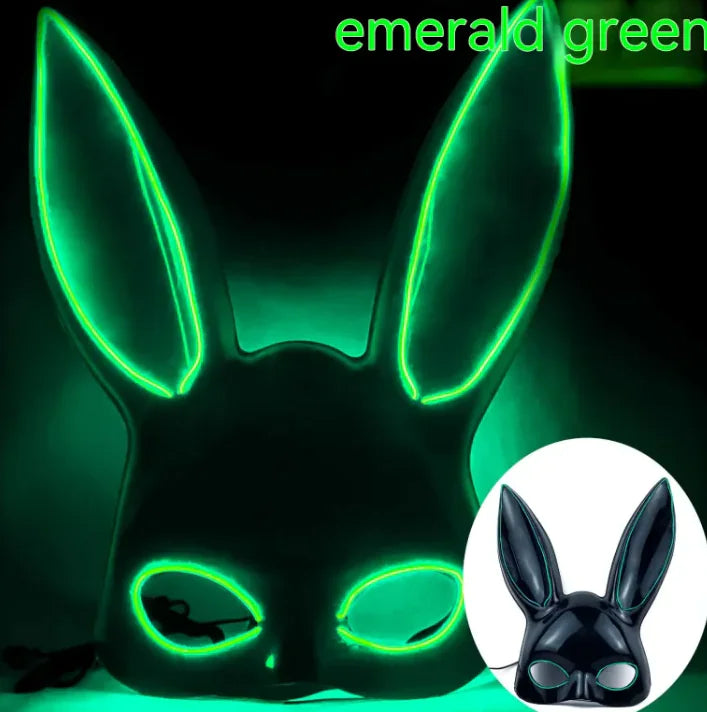 LED Bunny Mask with Long Ears - Neon Glow Mask for Halloween