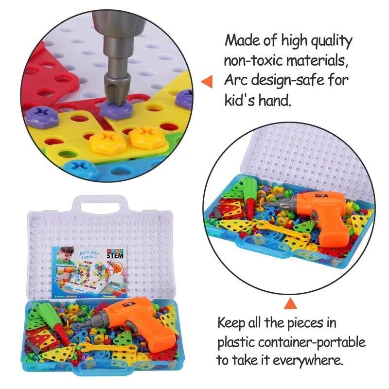 3D Mosaic Puzzle Building Bricks with Drilling Screw Toys for Children