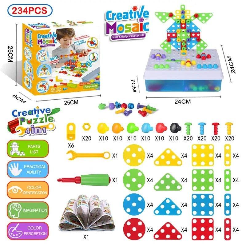 3D Mosaic Puzzle Building Bricks with Drilling Screw Toys for Children