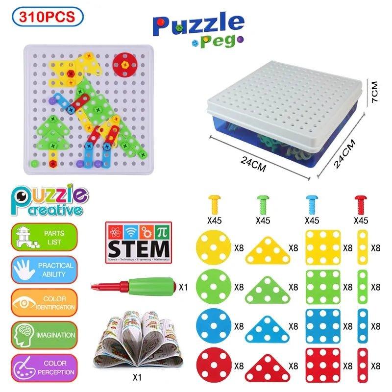 3D Mosaic Puzzle Building Bricks with Drilling Screw Toys for Children