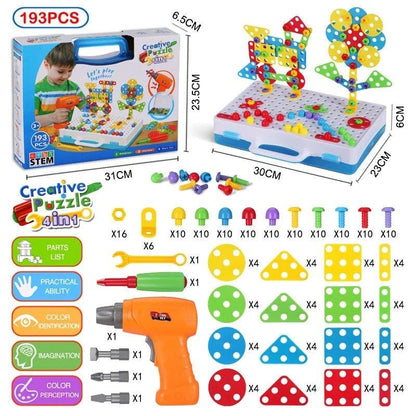 3D Mosaic Puzzle Building Bricks with Drilling Screw Toys for Children