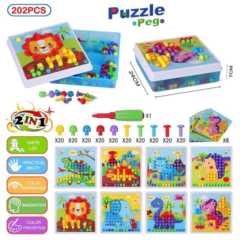 3D Mosaic Puzzle Building Bricks with Drilling Screw Toys for Children