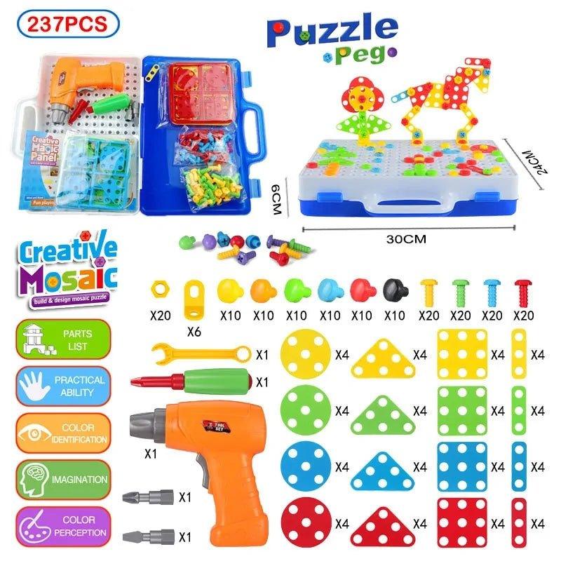 3D Mosaic Puzzle Building Bricks with Drilling Screw Toys for Children