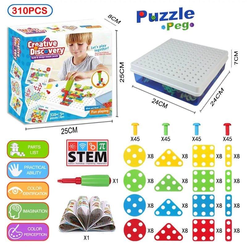 3D Mosaic Puzzle Building Bricks with Drilling Screw Toys for Children