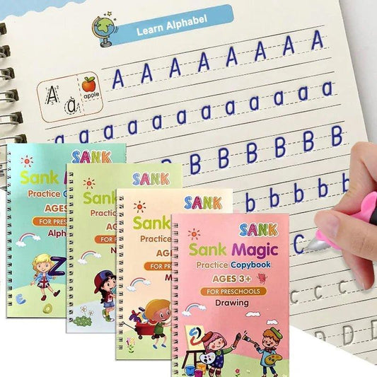 4 Sets of Children's Magic Copybooks: 3D Calligraphy and English Practice