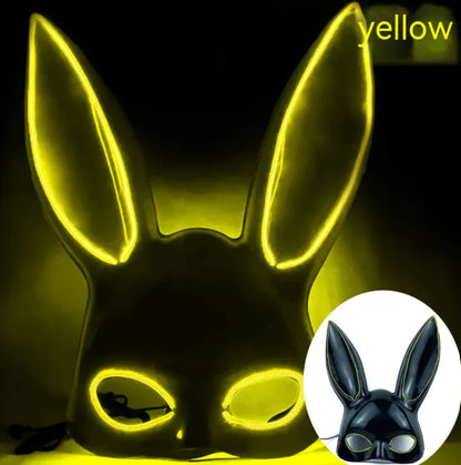 LED Bunny Mask with Long Ears - Neon Glow Mask for Halloween