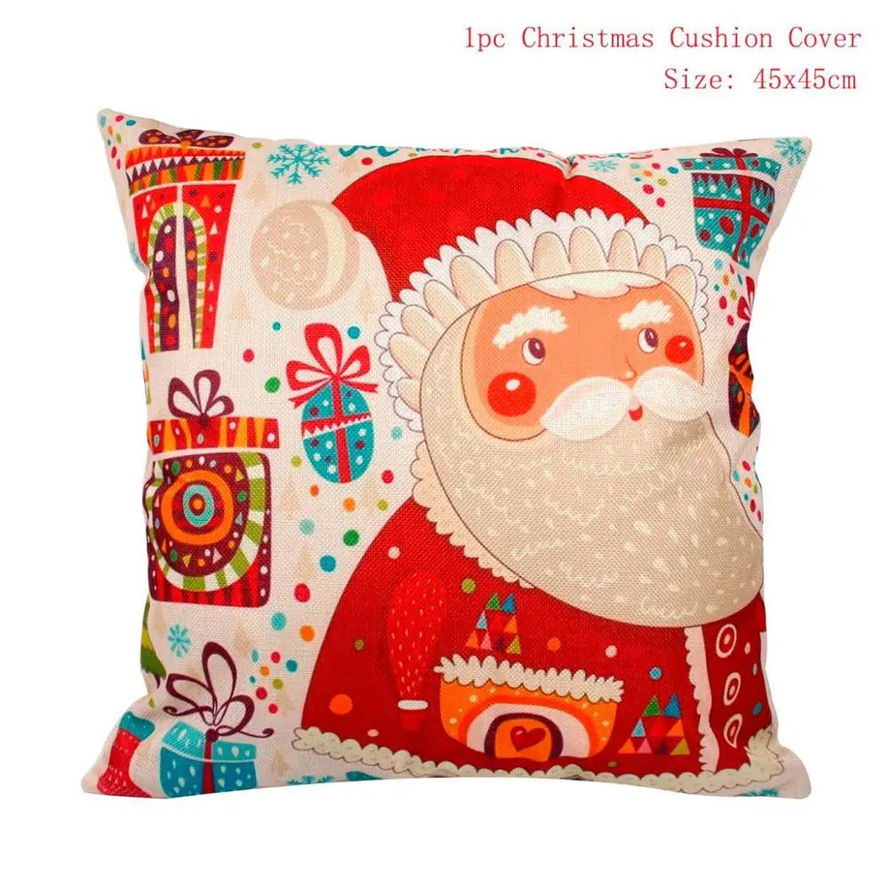 Cotton Linen Merry Christmas Cover Cushions - Holiday Decor for Living Room and Bedroom