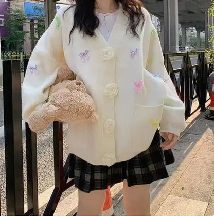 Woman's Oversized Bow Knit Cardigan