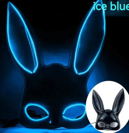 LED Bunny Mask with Long Ears - Neon Glow Mask for Halloween