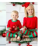 Christmas Family Matching Outfit - Festive Long Sleeve Shirts and Striped Pants Set