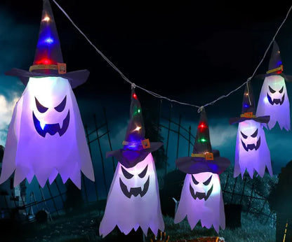 Spooky Halloween Ghost Lanterns | Festive Cloth Art Ghost String Lights