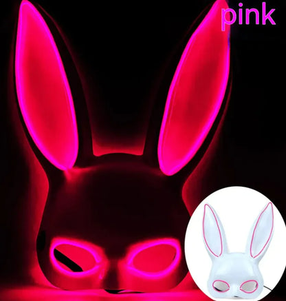 LED Bunny Mask with Long Ears - Neon Glow Mask for Halloween