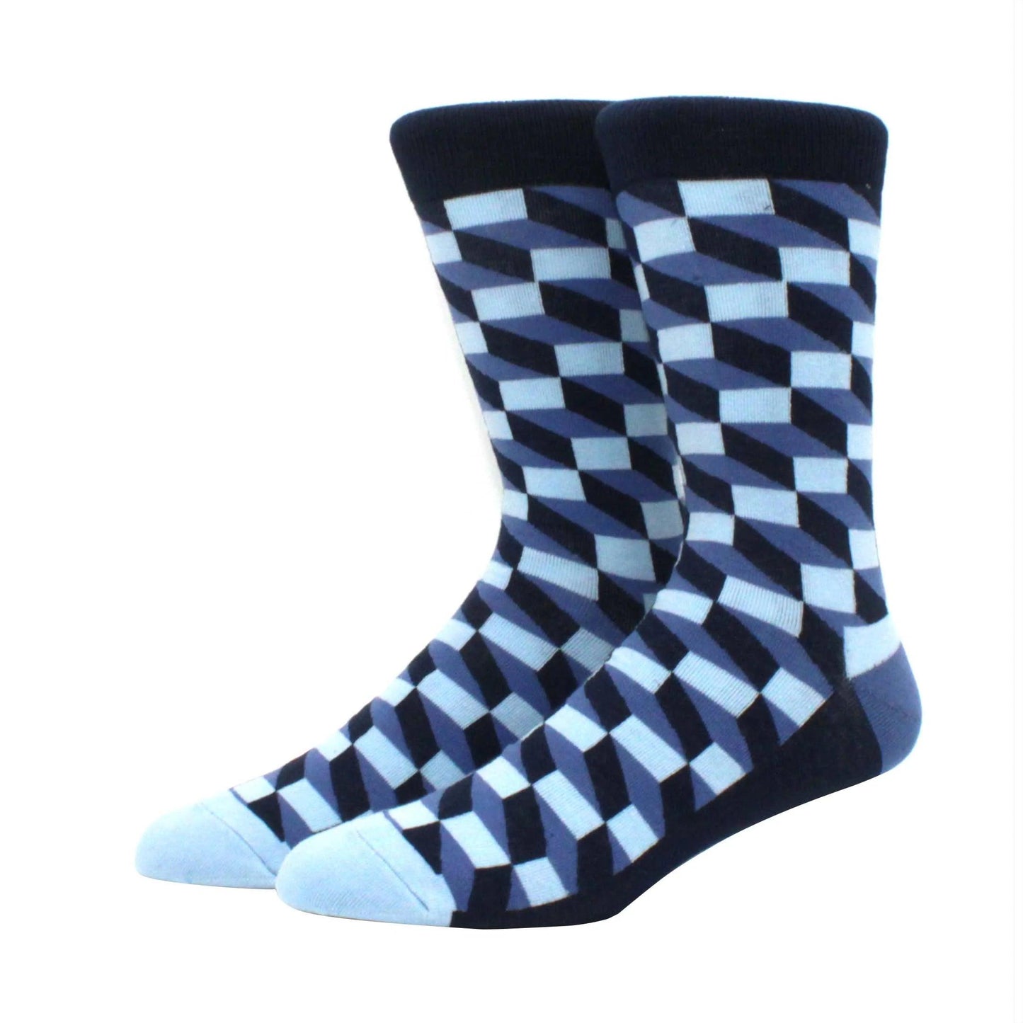 Men's Funny Diamond Pattern Happy Socks: Large Size Combed Cotton