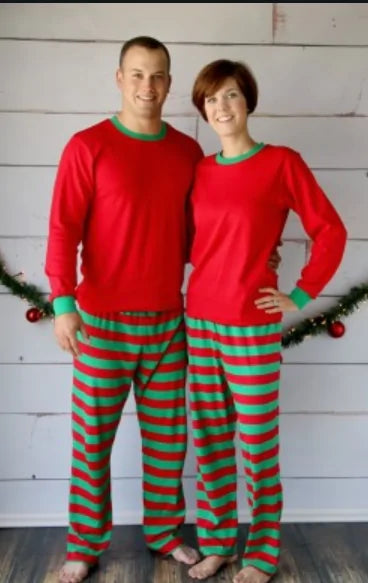 Christmas Family Matching Outfit - Festive Long Sleeve Shirts and Striped Pants Set