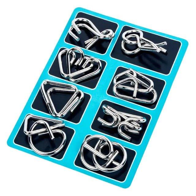 8 - Piece Metal Montessori IQ Brain Teaser Puzzle Set for All Ages