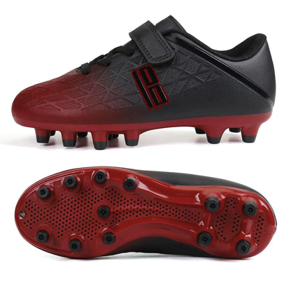 brooman Kids Firm Ground Soccer Cleats Boys Girls Athletic Outdoor Football Shoes 10 Toddler Black/Red