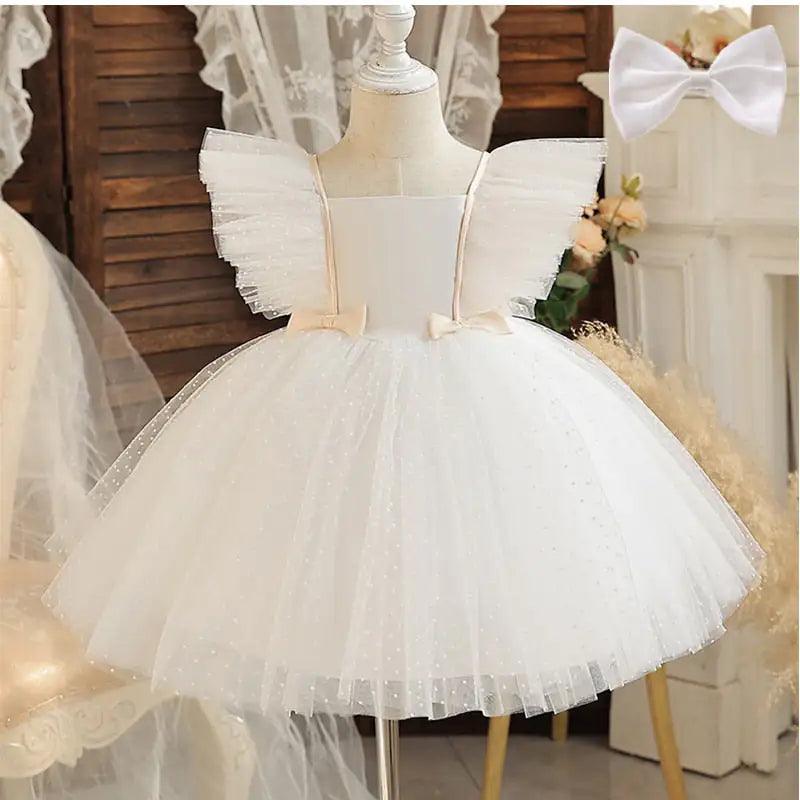 White Baby Baptism Dress with Ruffle Sleeves – Elegance for Your Baby’s Special Day