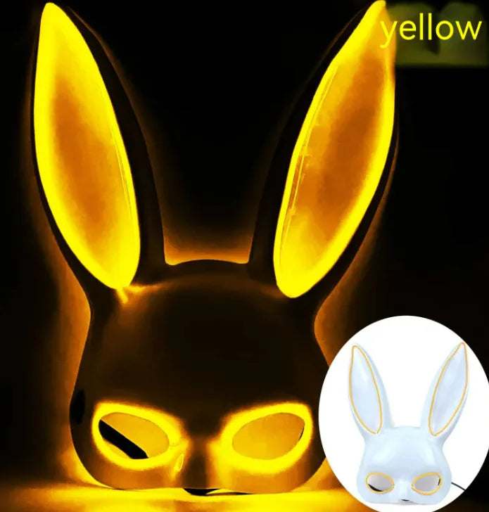 LED Bunny Mask with Long Ears - Neon Glow Mask for Halloween