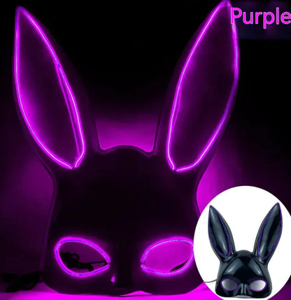 LED Bunny Mask with Long Ears - Neon Glow Mask for Halloween